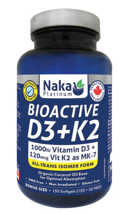 Naka Platinum D3+K2 (MK-7) 1000IU + 120mcg (300 softgels)