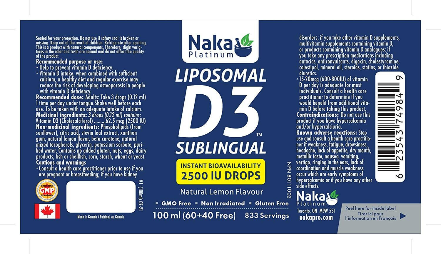 Naka Platinum Liposomal D3 sublingual drop (100mL)