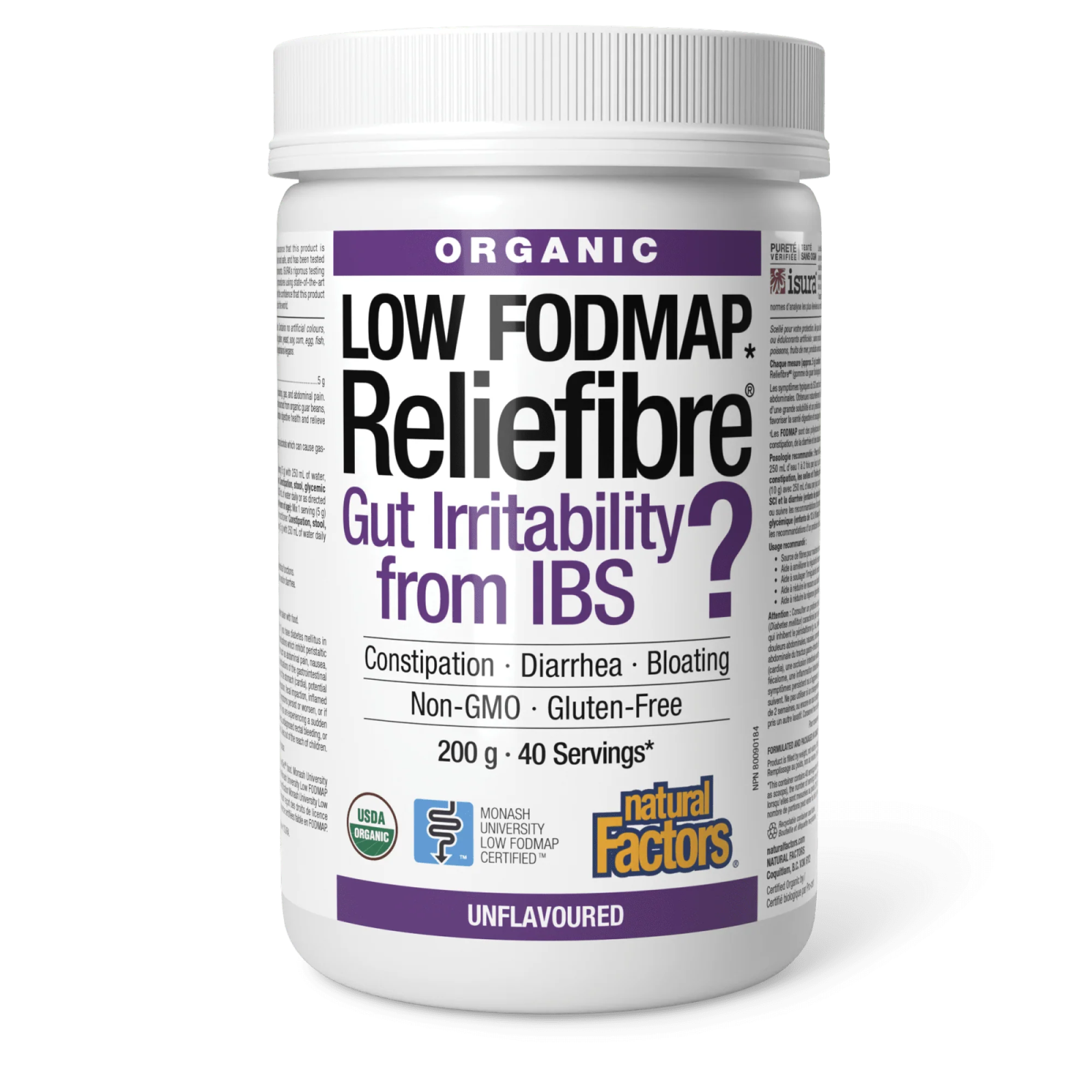 Natural Factors Reliefibre Organic Unflavoured Powder (200g)