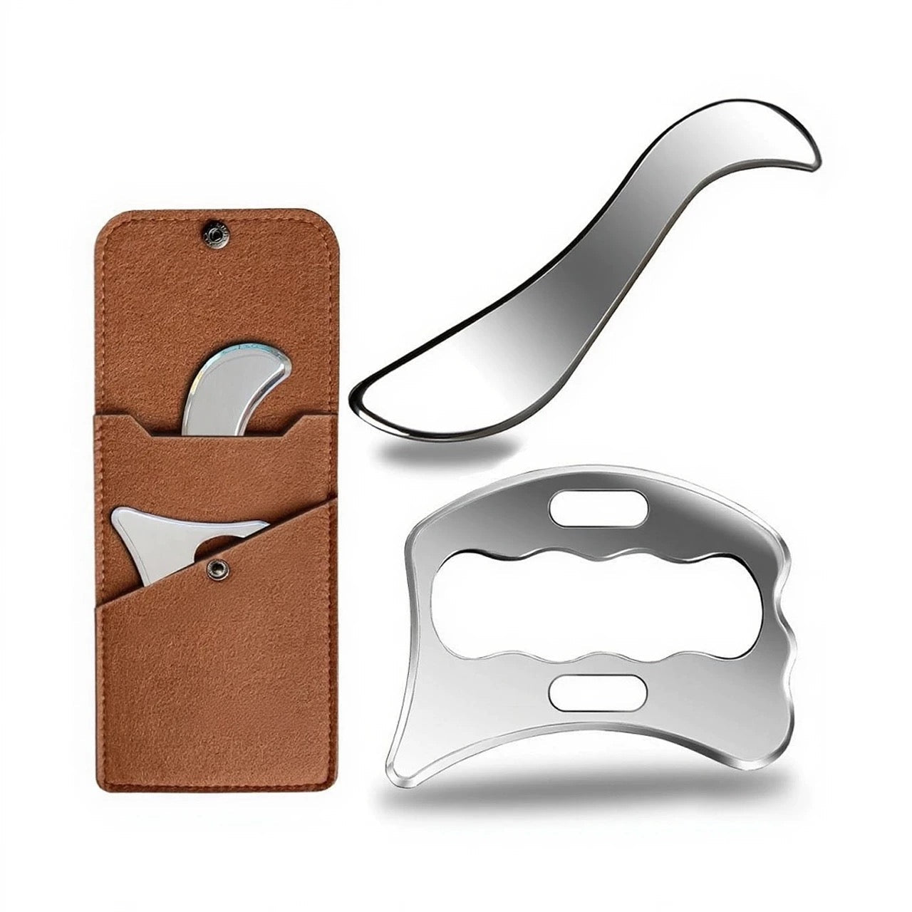 316 Stainless Steel IASTM Tool Set – Gua Sha Muscle Scraping Massage Tools for Soft Tissue Physical Therapy, Arms, Back, Legs & Neck Recovery (2PCS with Storage Pouch)