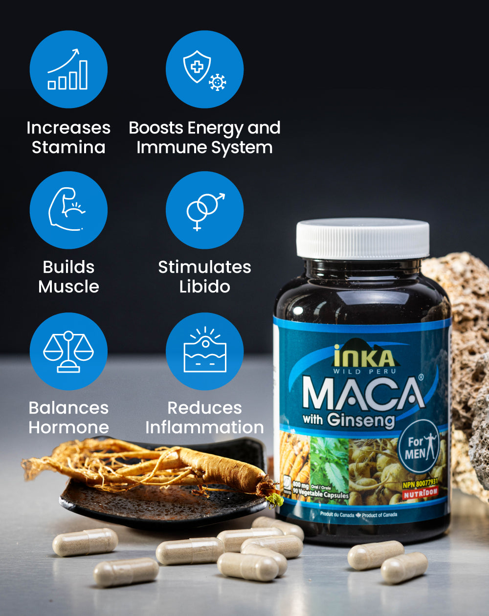 Inka Maca with Ginseng for Men 800 mg (90 Vcaps)