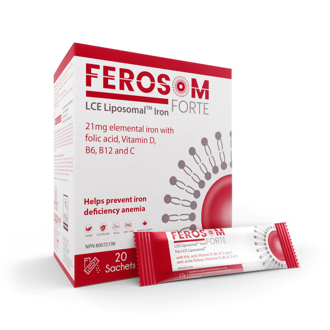 Ferosom Forte LCE Liposomal Iron Supplement (20 Powder Sachets)