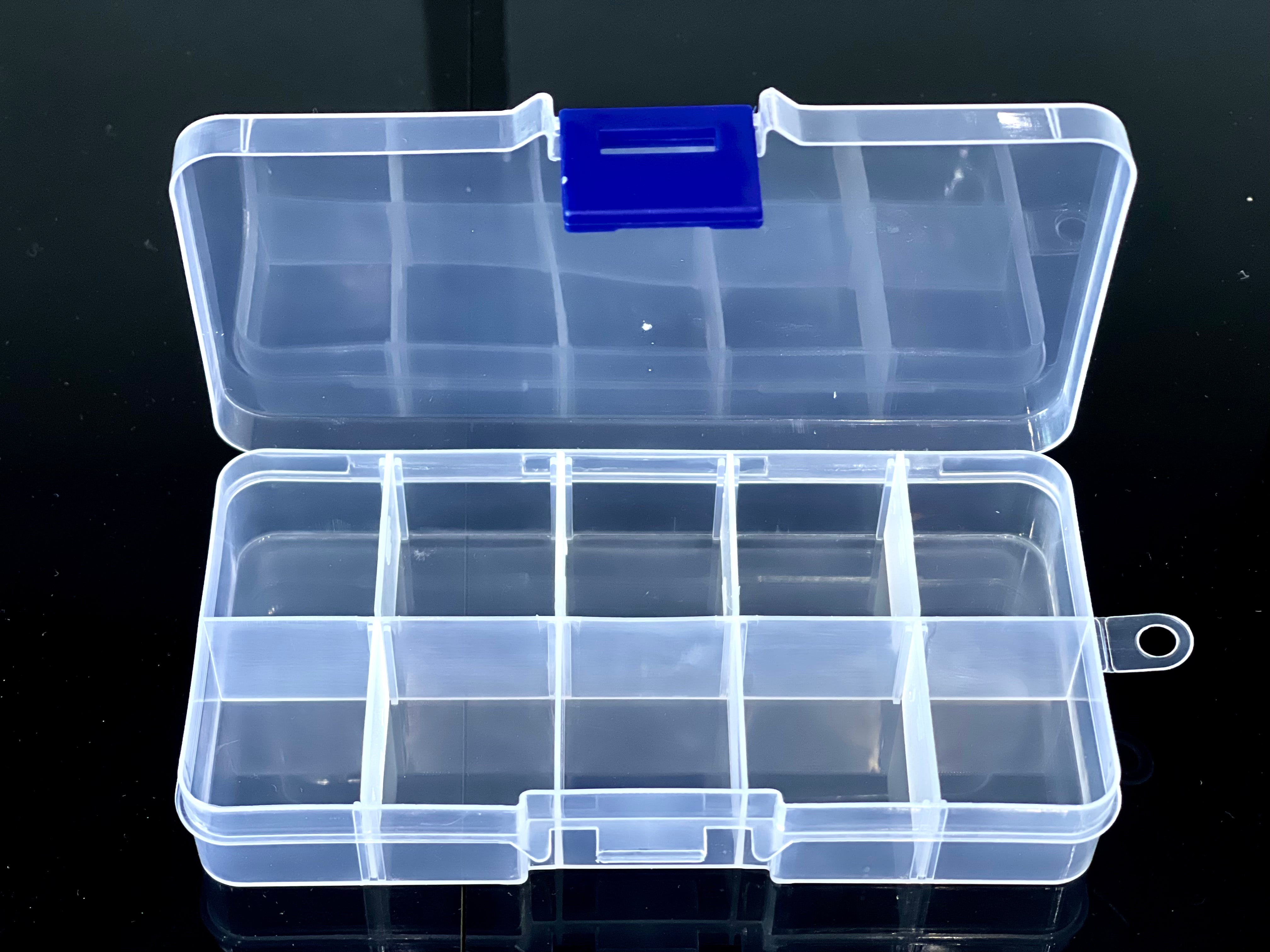 Transparent Plastic Storage Box Portable Clear Medicine Organizer Holder with Adjustable Dividers (10 Grids)）