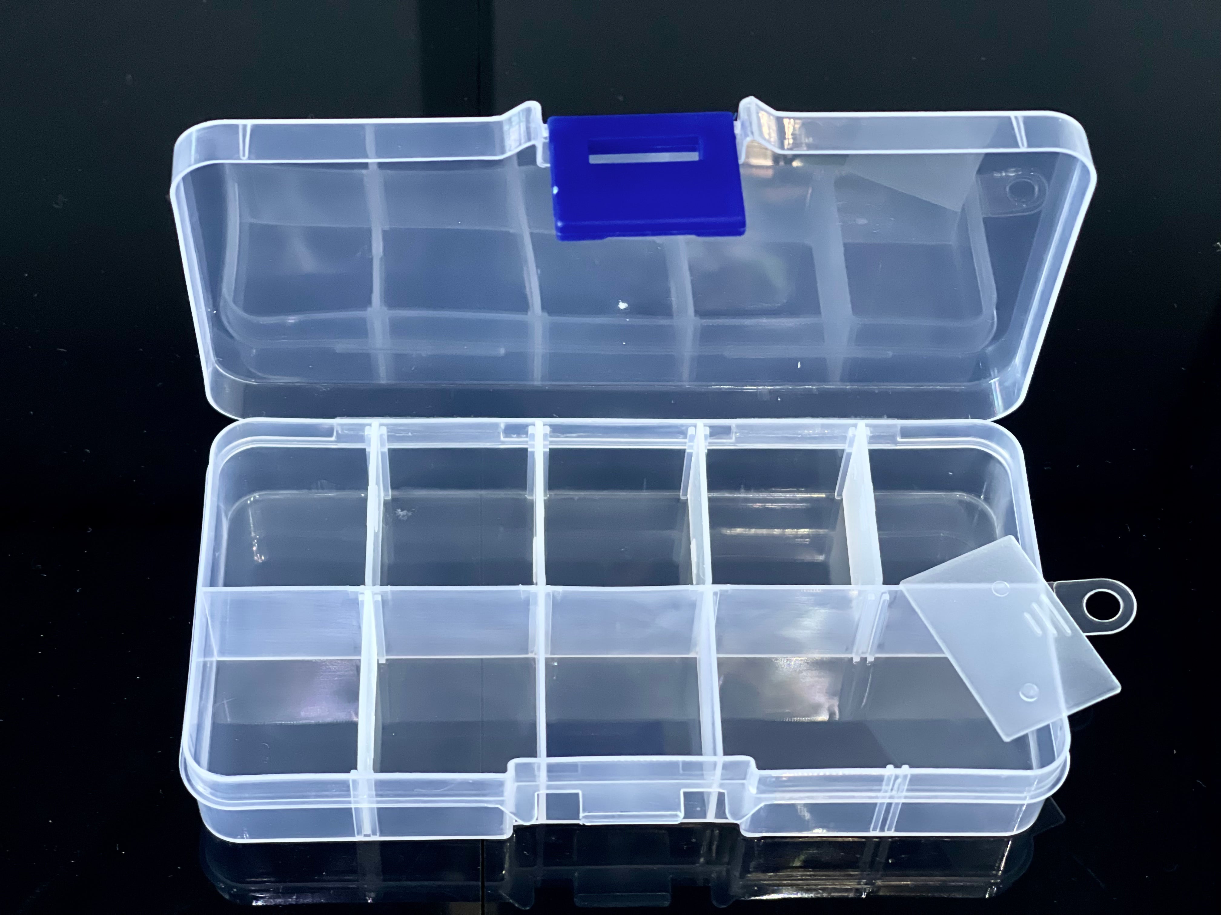 Transparent Plastic Storage Box Medicine Organizer Holder with Adjustable Dividers (10 Grids)）