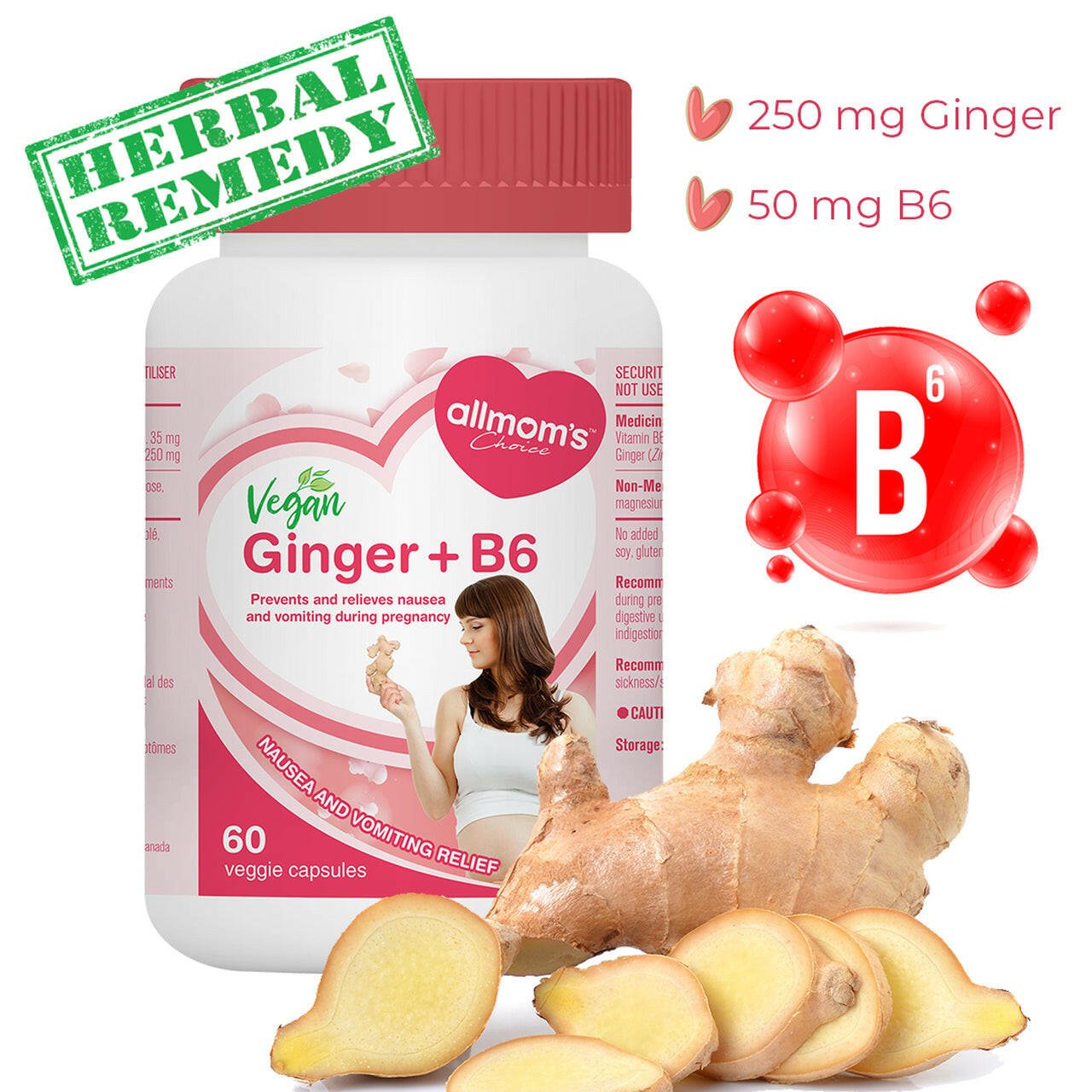 Allmom's Vegan Ginger + B6 (60 caps)