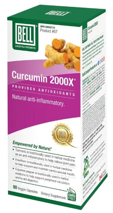 Bell Curcumin 2000X (90 caps) with black pepper, Vitamin E and hawthorne