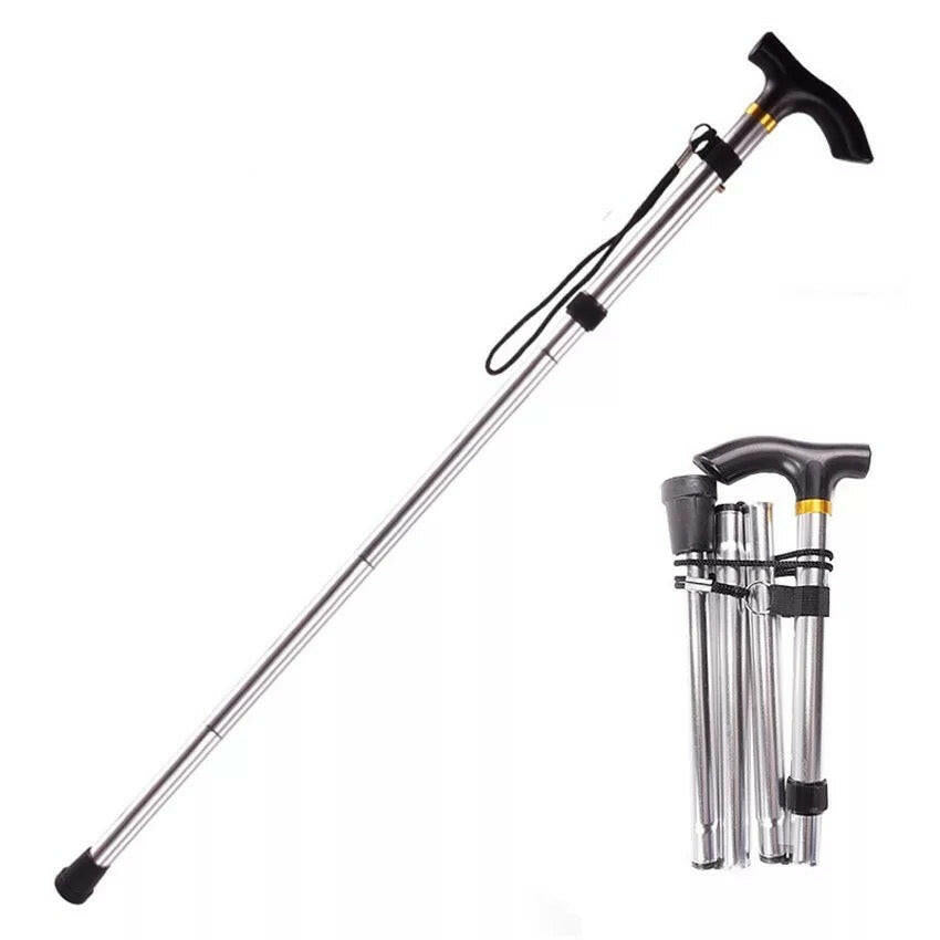 Foldable Aluminum Walking Cane with Four Sections - Lightweight, Adjustable, and Portable Mobility Aid Walking Stick for Seniors and Disabled