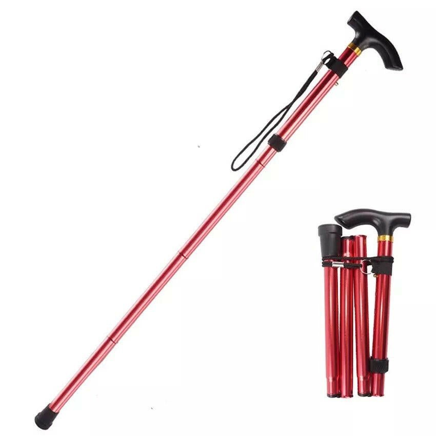 Foldable Aluminum Walking Cane with Four Sections - Lightweight, Adjustable, and Portable Mobility Aid Walking Stick for Seniors and Disabled