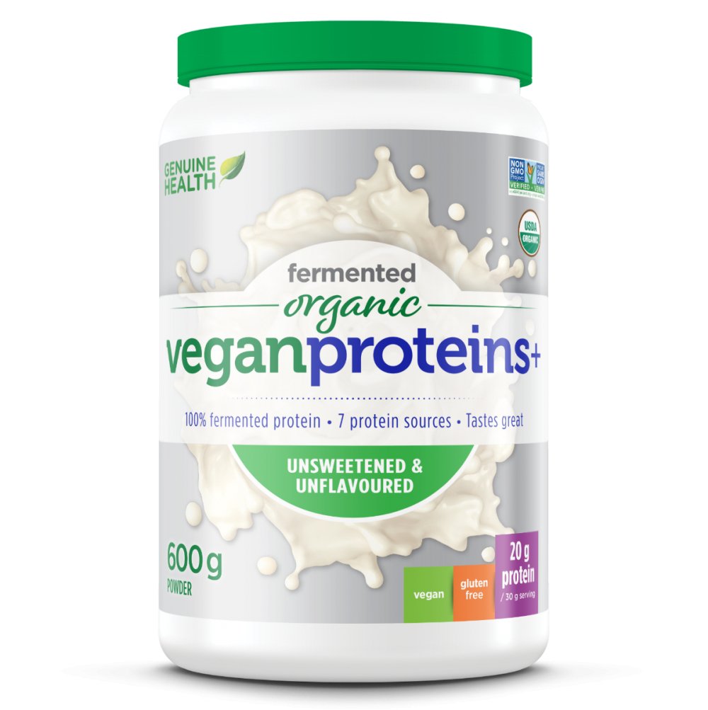 Genuine Health fermented organic vegan proteins+ vanilla| chocolate| unflavoured (600 g)