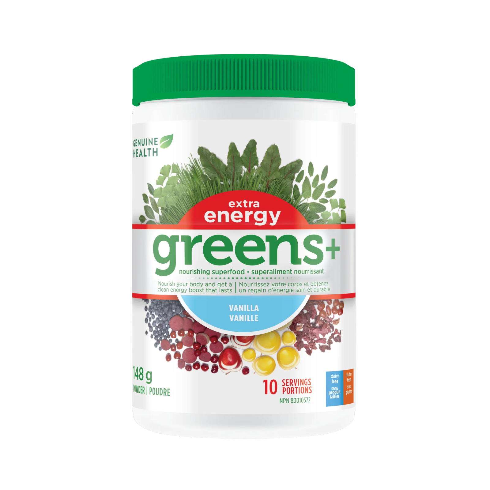 Genuine Health greens+ extra energy vanilla (148g)