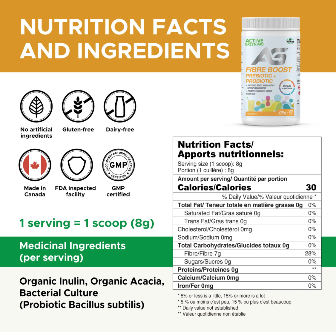 Active Green Pro Fibre Boost Prebiotic+Probiotic (320g / 40 servings)