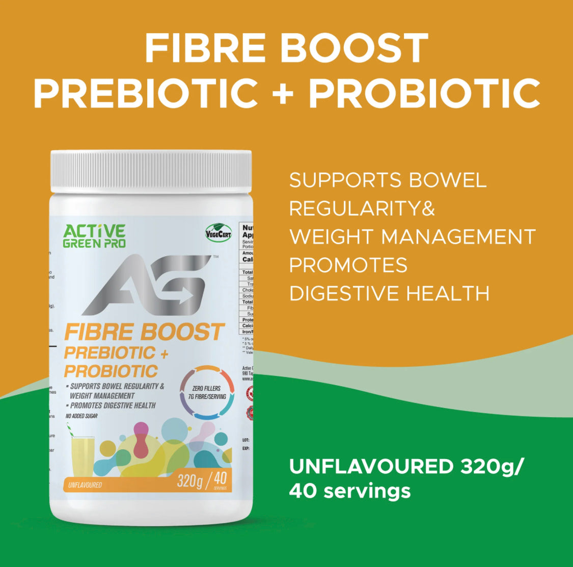 Active Green Pro Fibre Boost Prebiotic+Probiotic (320g / 40 servings)