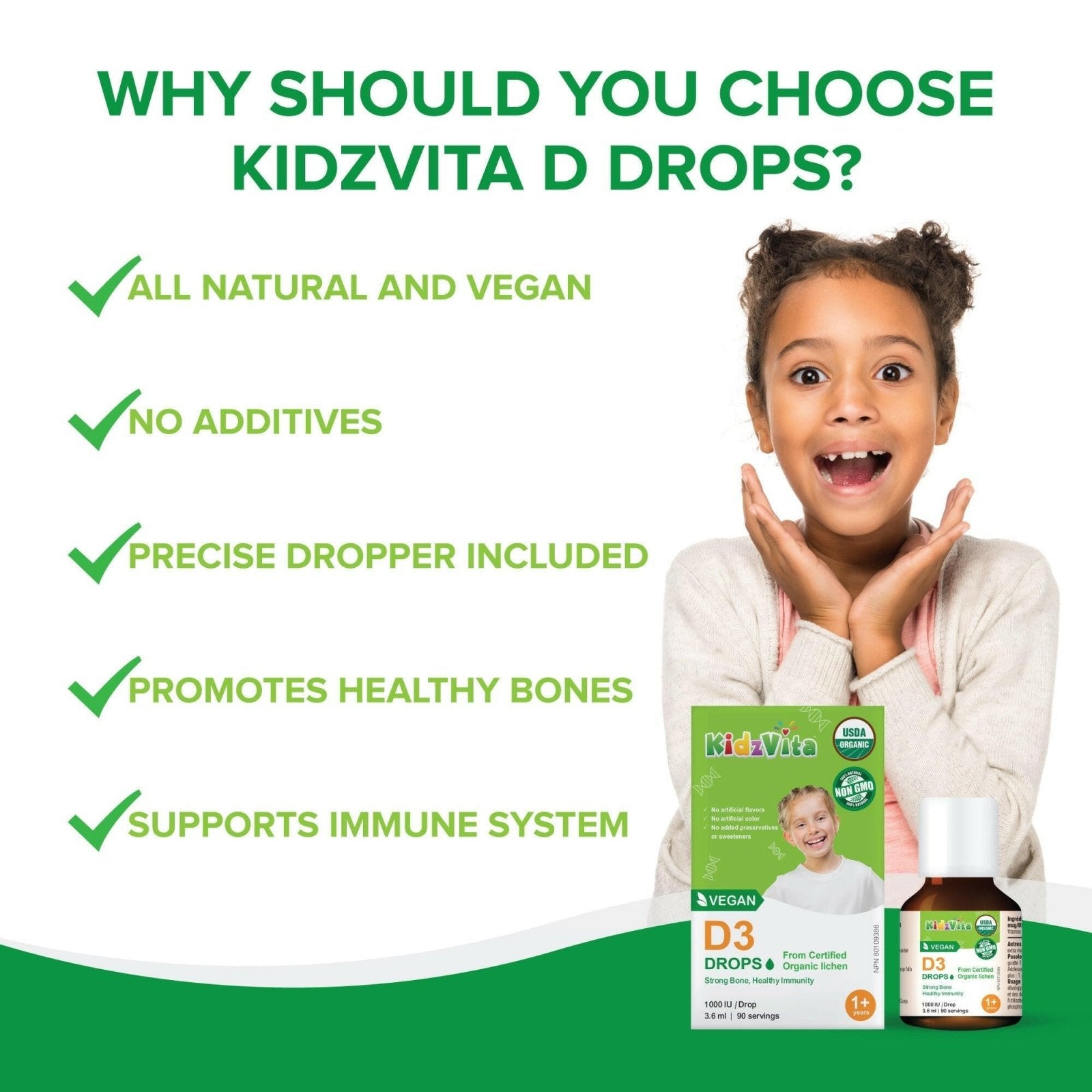 Kidzvita Organic Vegan Vitamin D3 Drops 1000IU (3.6 mL)