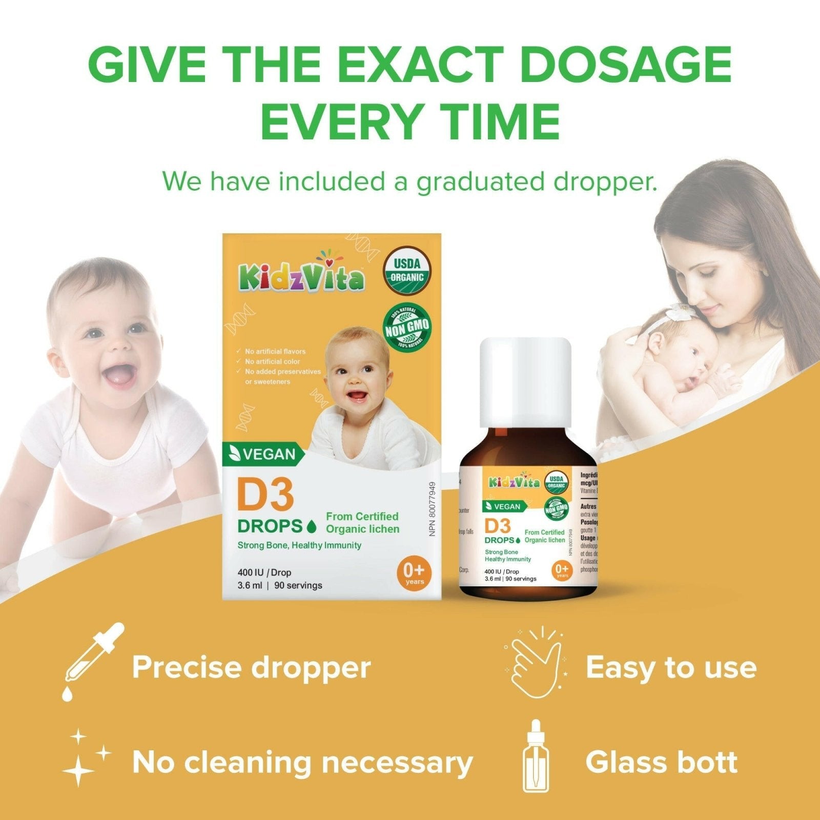 Kidzvita Organic Vegan Vitamin D3 Drops 400IU (3.6ml)