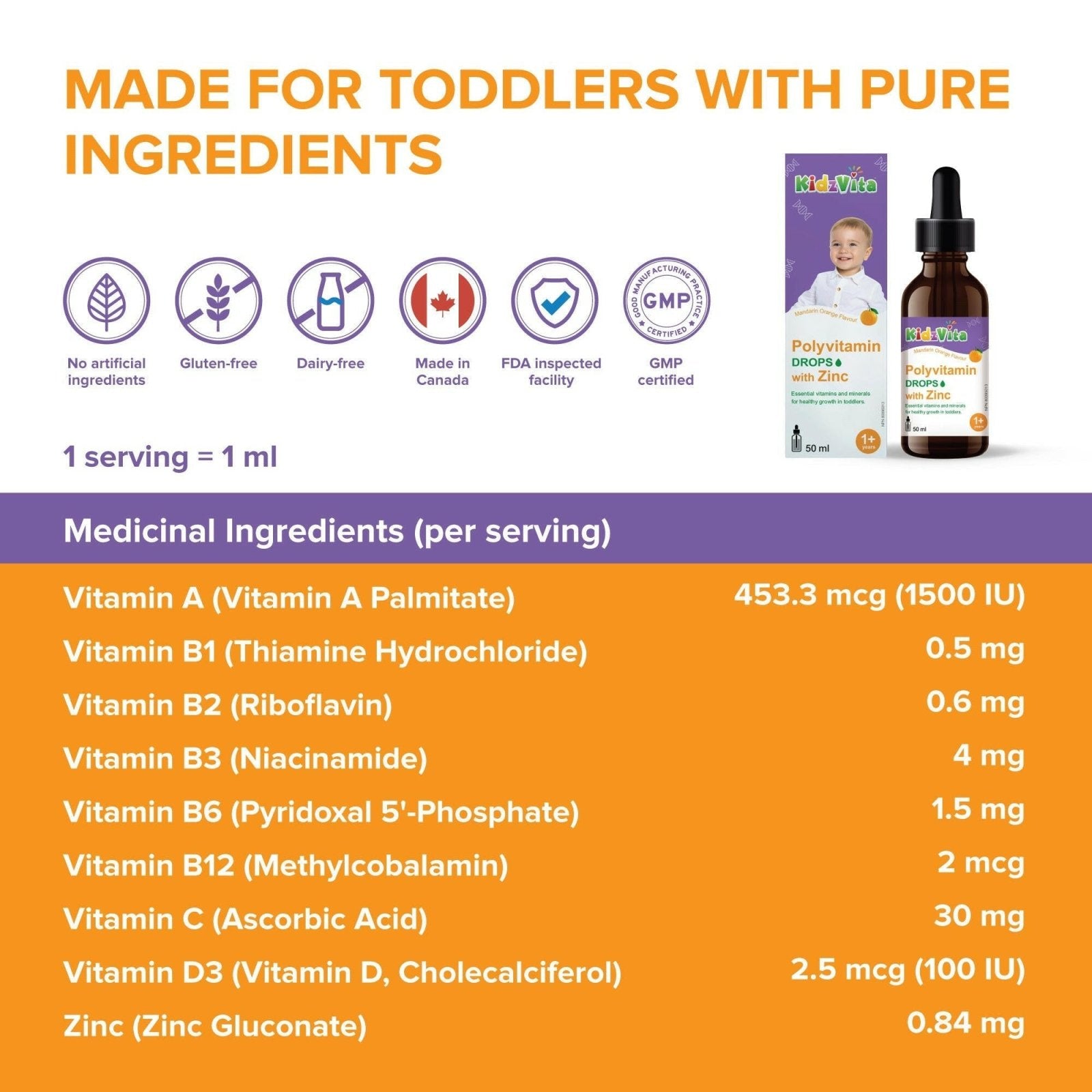 Kidzvita Polyvitamin Drop with Zinc (50 mL)