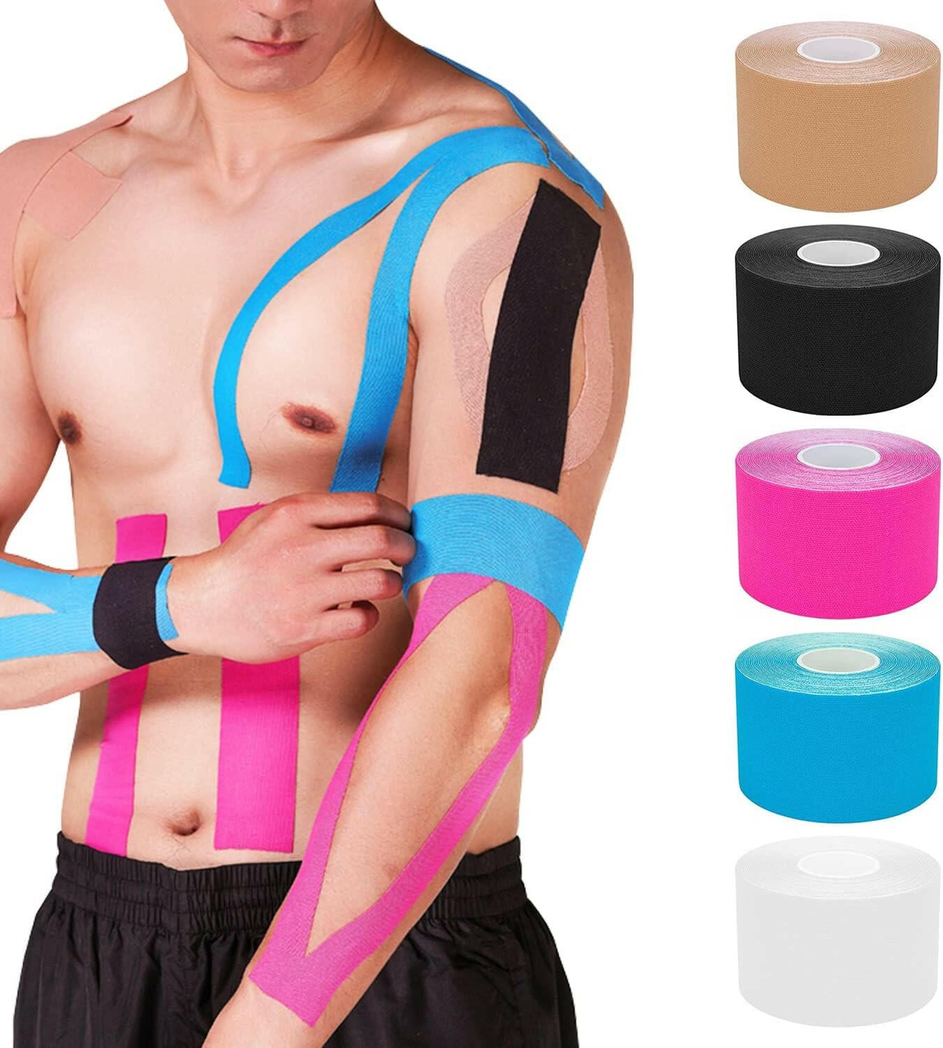 Kinesiology Tape for any activities (5cm x 5m roll) - Beige, Black, Pink, Blue