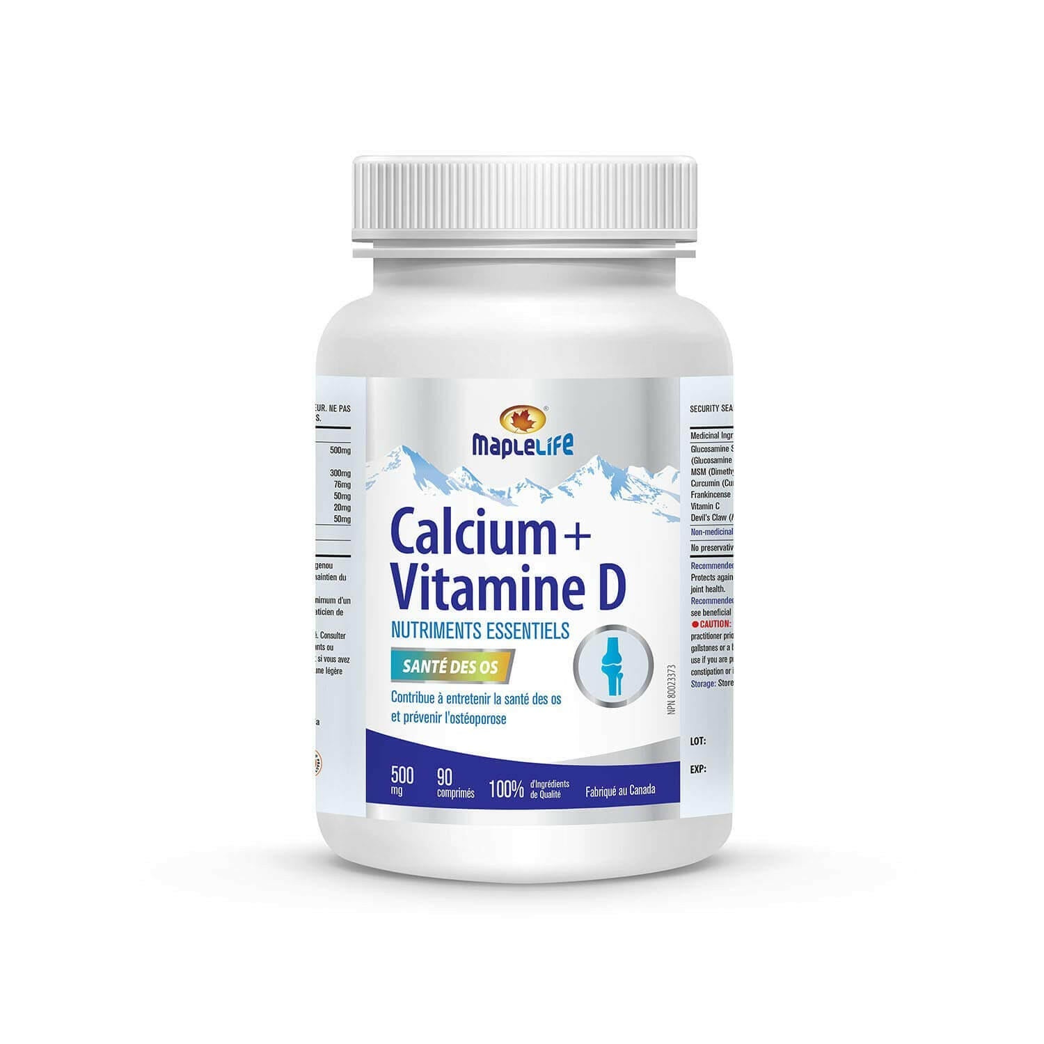 Maplelife Calcium 500 mg + VitaminD3 200 IU (90 Tablets)