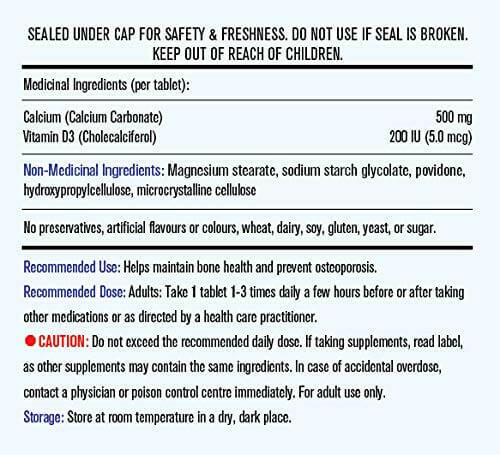 Maplelife Calcium 500 mg + VitaminD3 200 IU (90 Tablets)