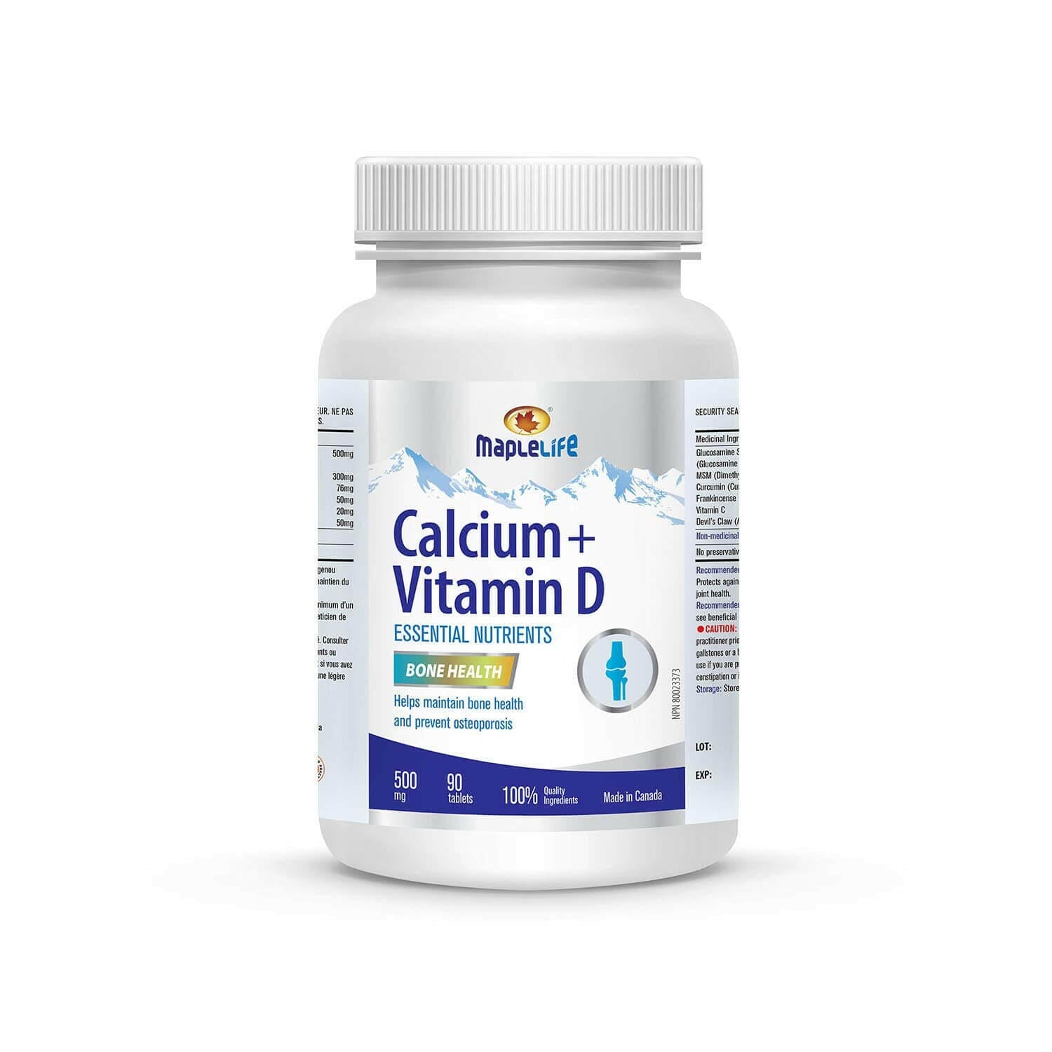 Maplelife Calcium 500 mg + VitaminD3 200 IU (90 Tablets)