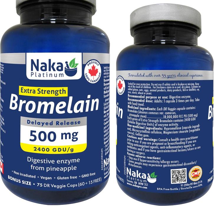 Naka Platinum Bromelain, Extra Strength 500mg (75 vcaps)