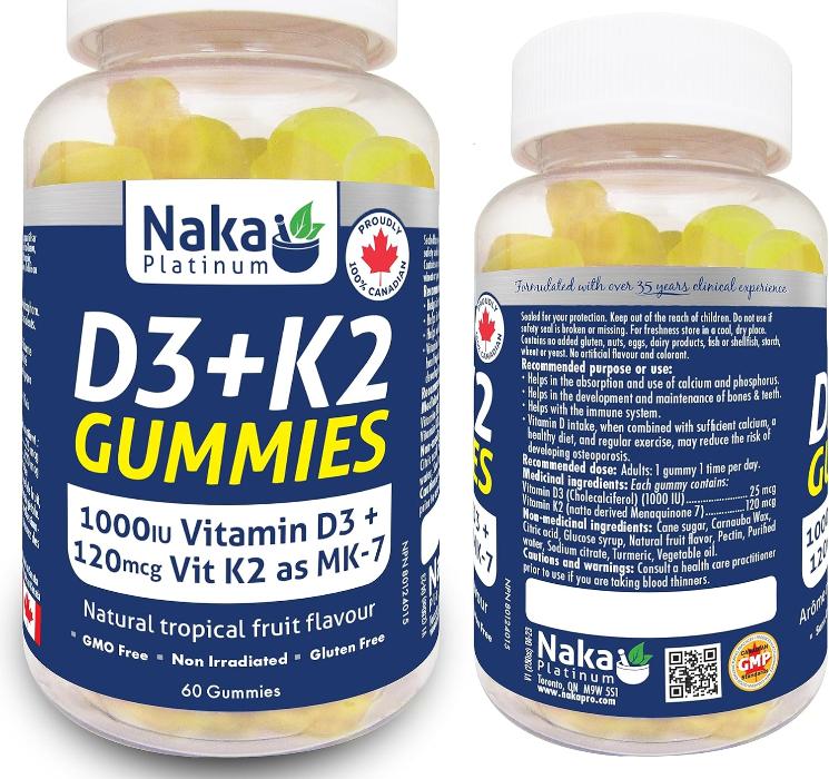 Naka Platinum D3+K2 Vitamin Gummy (60 gummies)