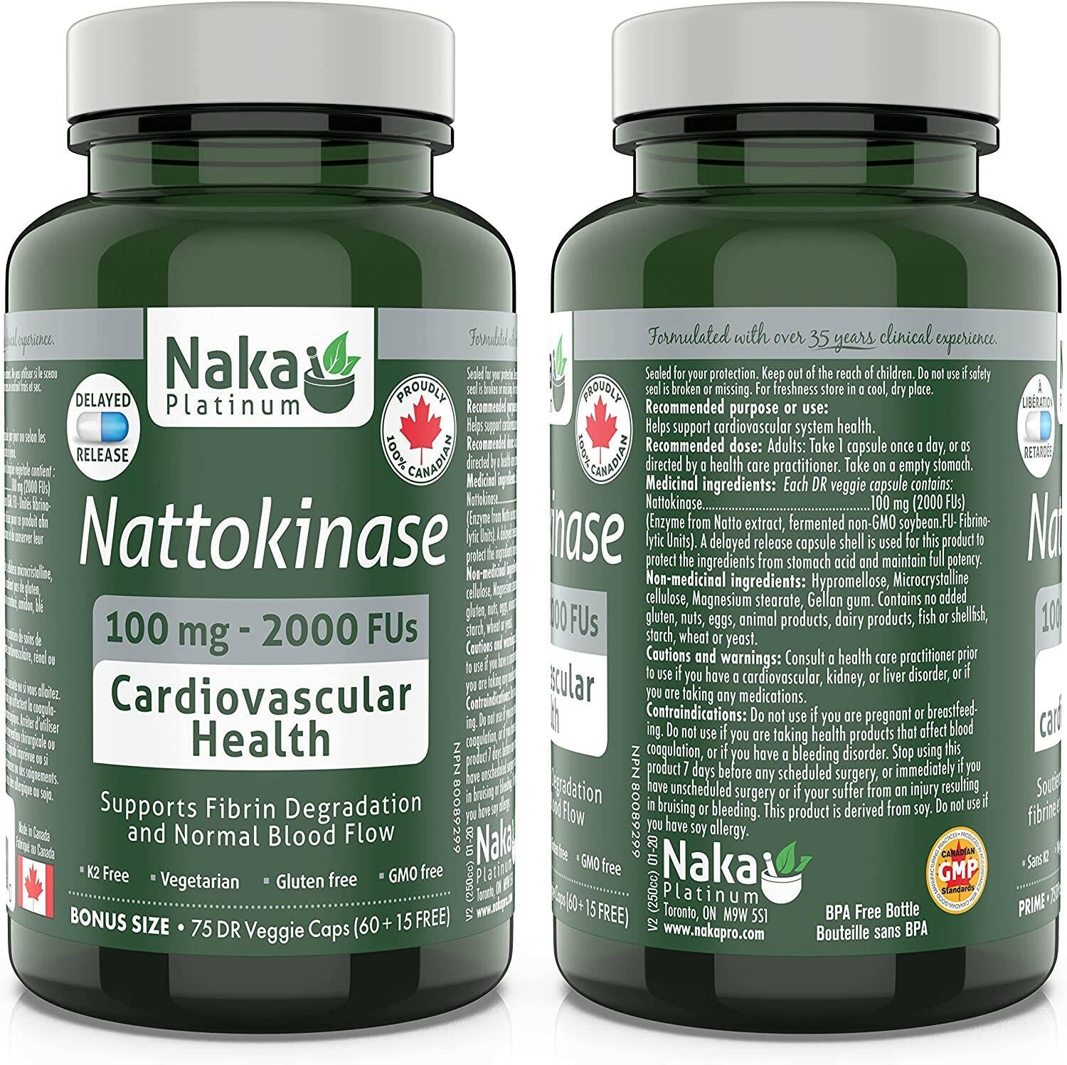 Naka Platinum Nattokinase 100mg / 2000 FUs - Bonus size (75 vcaps)