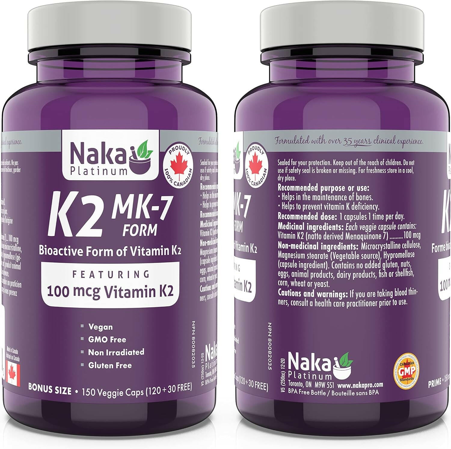 Naka Pro Herbs Naka Platinum K2 mk - 7 Form 100mcg (150 Vcaps)