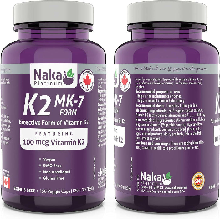 Naka Pro Herbs Naka Platinum K2 mk - 7 Form 100mcg (150 Vcaps)