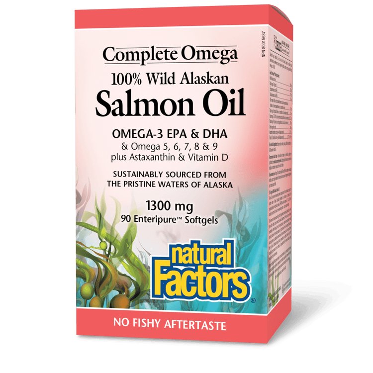 Natural Factors CompleteOmega 100% Wild Alaskan Salmon Oil 1300mg (90 Enteripure Softgels)