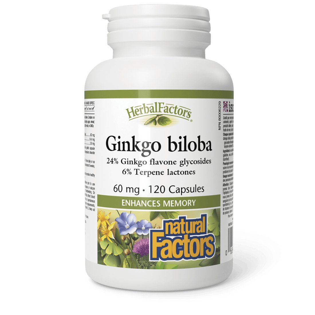 Natural Factors HerbalFactors Ginkgo Biloba 60 mg (120 Capsules)