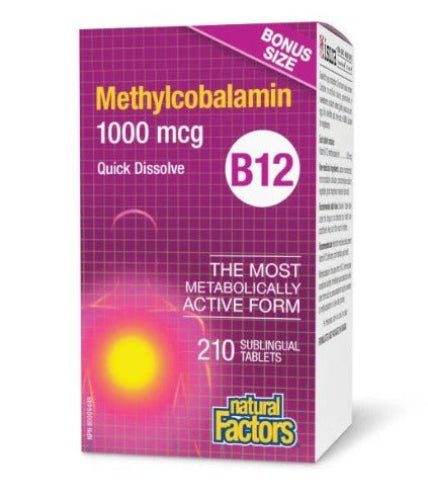 Natural Factors Vitamin B12 Methylcobalamin 1,000mcg (210 Sublingual Tablets)