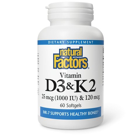 Natural Factors Vitamin D3 & K2 120mcg/1,000IU (60 Softgels)