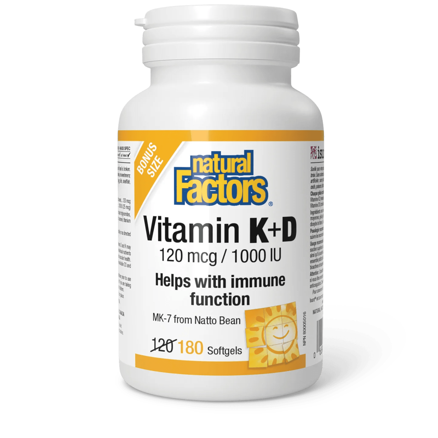 Natural Factors Vitamin K+D 120 mcg/1000 IU bonus (180 softgels)