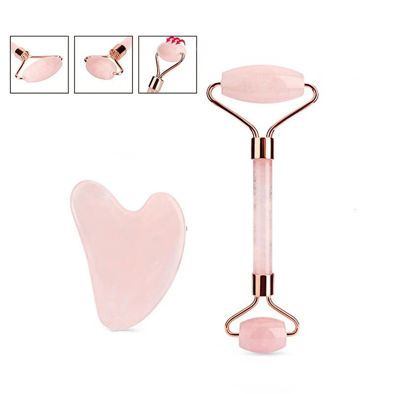 Natural Rose Facial Roller Massager Jade Guasha Scraping Board