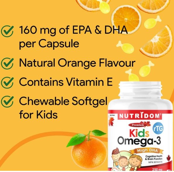 Nutridom Kids Omega - 3 with High DHA (120 Chewable Softgels)