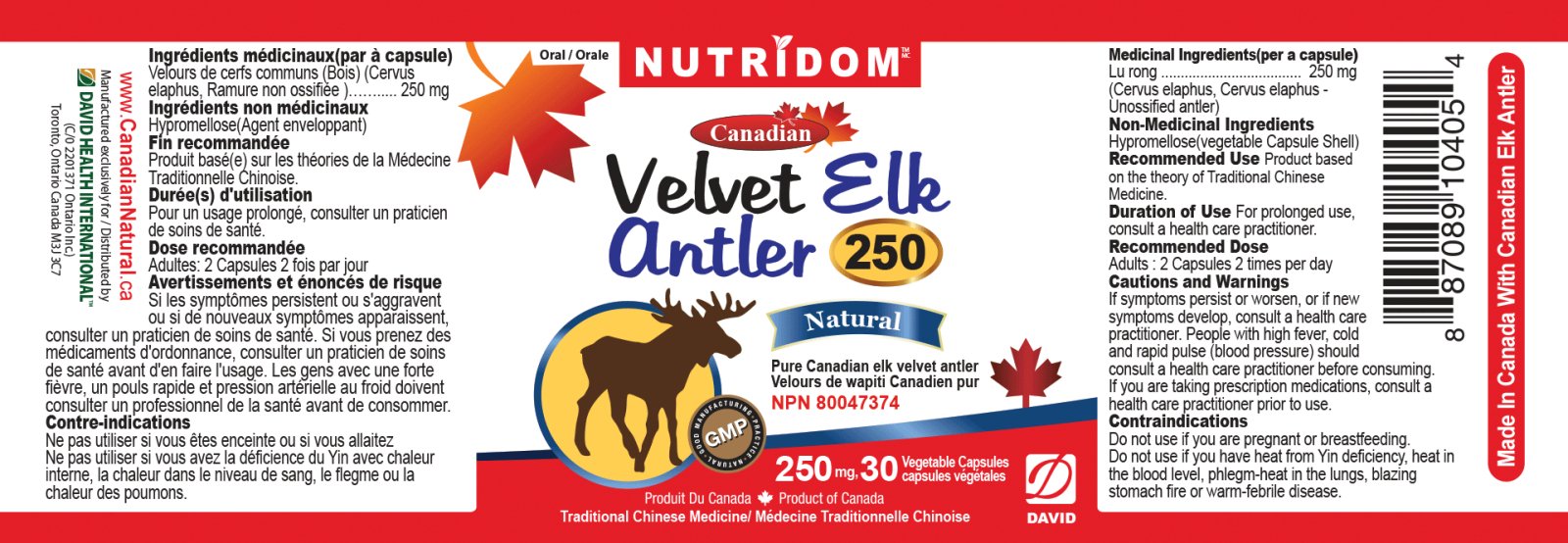 Nutridom Velvet Elk Antler 250mg (30 Vcaps)