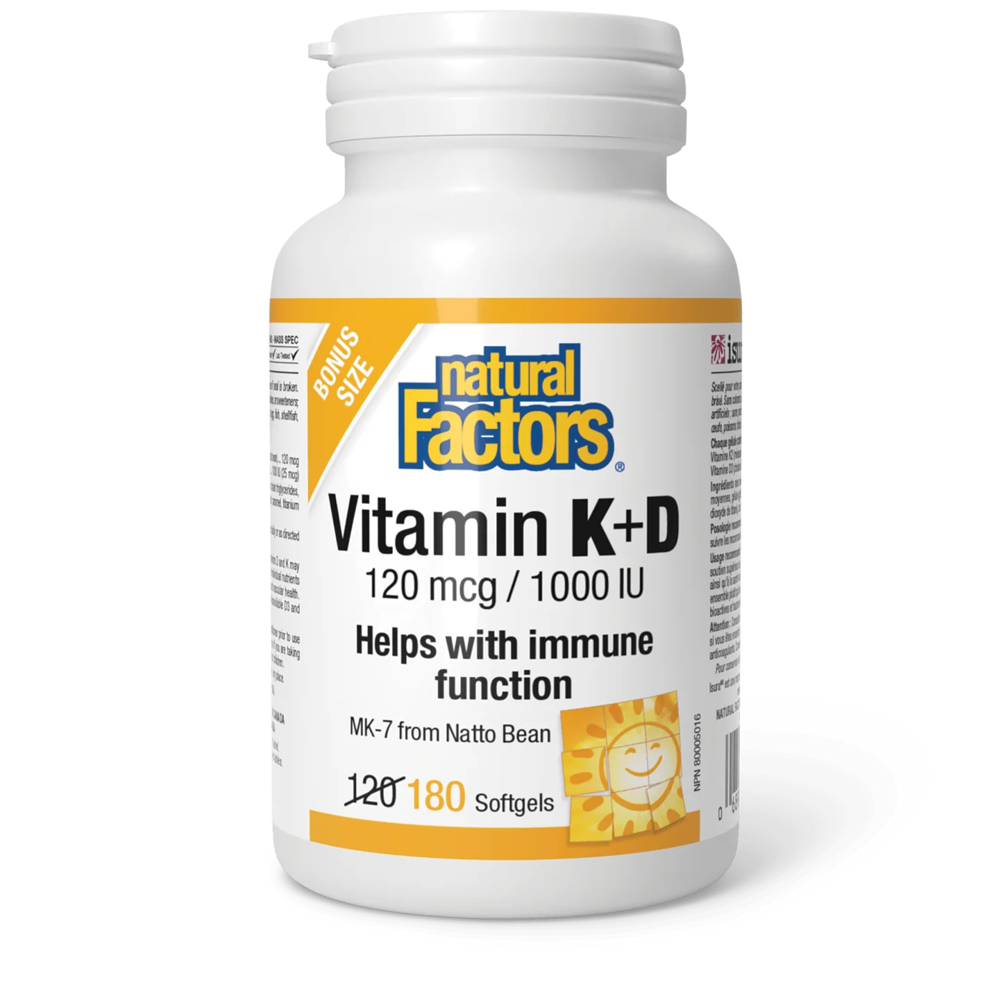 Natural Factors Vitamin K+D 120 mcg/1000 IU bonus (180 softgels)