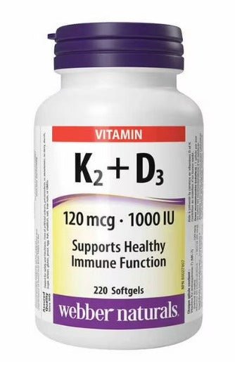 Webber Naturals Vitamin K2 + D3 120mcg / 1000 IU (240 Softgels)