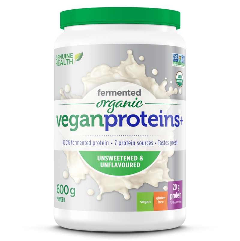 Genuine Health fermented organic vegan proteins+ vanilla| chocolate| unflavoured (600 g)