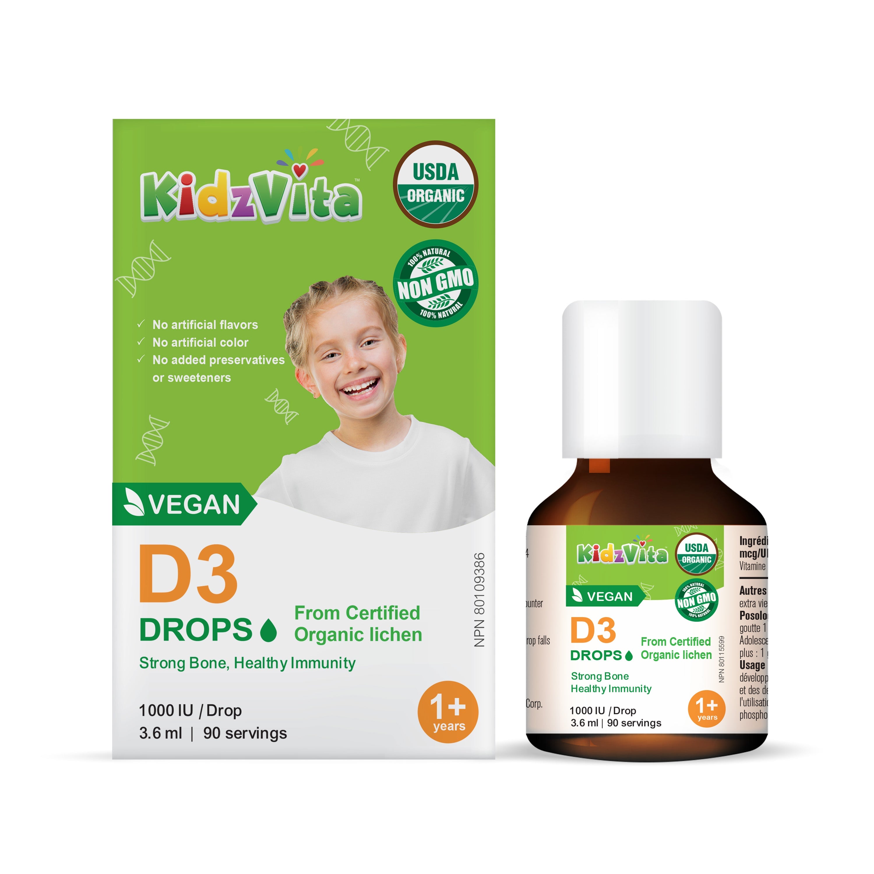 Kidzvita Organic Vegan Vitamin D3 Drops 1000IU (3.6 mL)