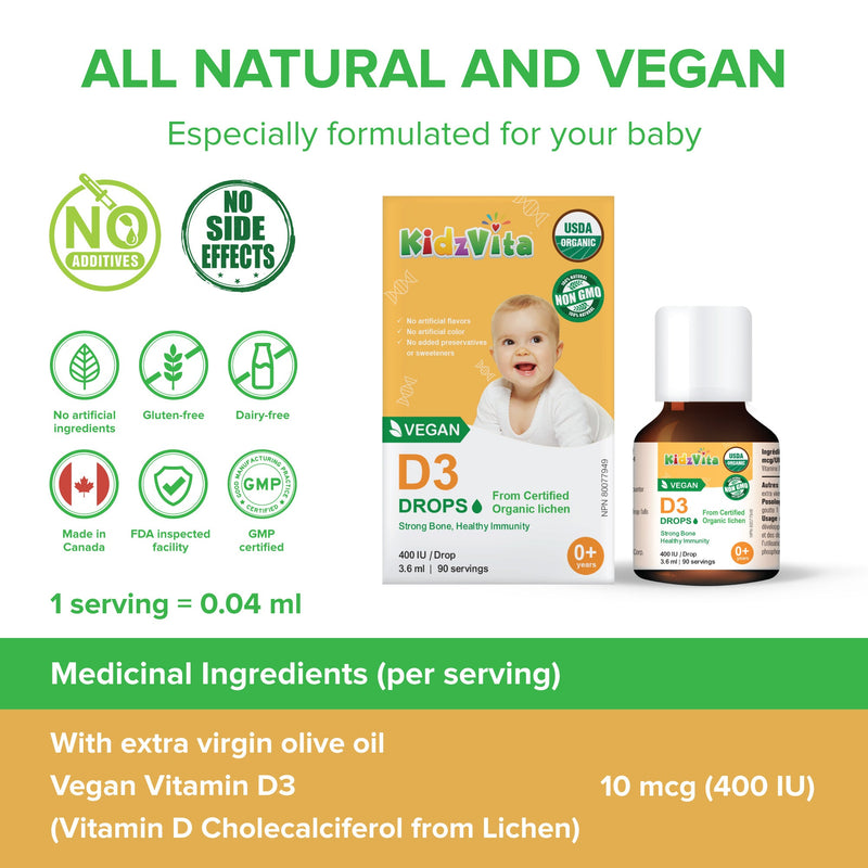 Kidzvita Organic Vegan Vitamin D3 Drops 400IU (3.6ml)
