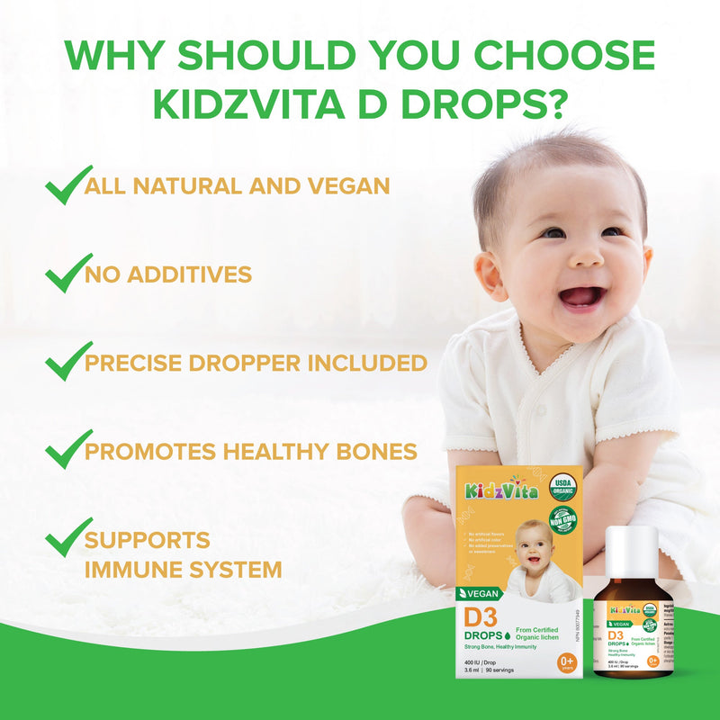 Kidzvita Organic Vegan Vitamin D3 Drops 400IU (3.6ml)