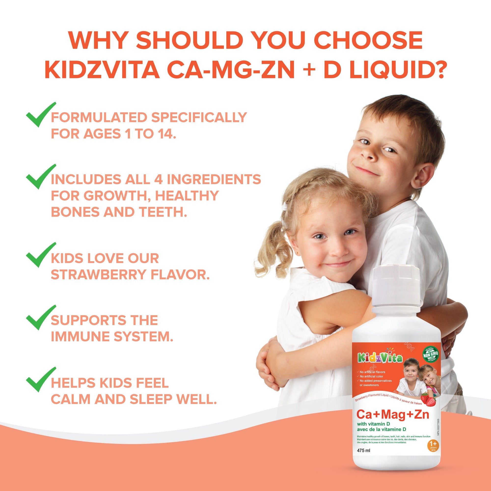 Kidzvita 兒童鈣鎂鋅含維生素 D3（475 毫升）