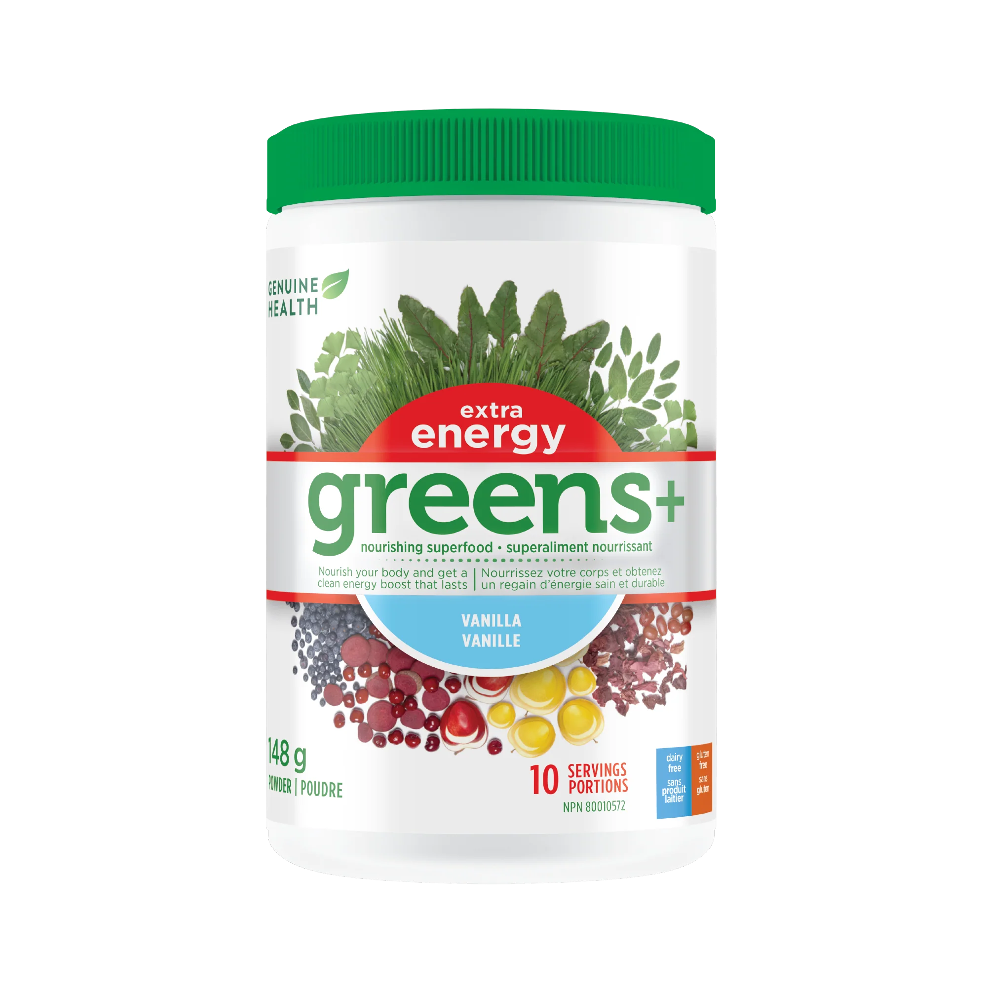 Genuine Health greens+ extra energy vanilla (148g)