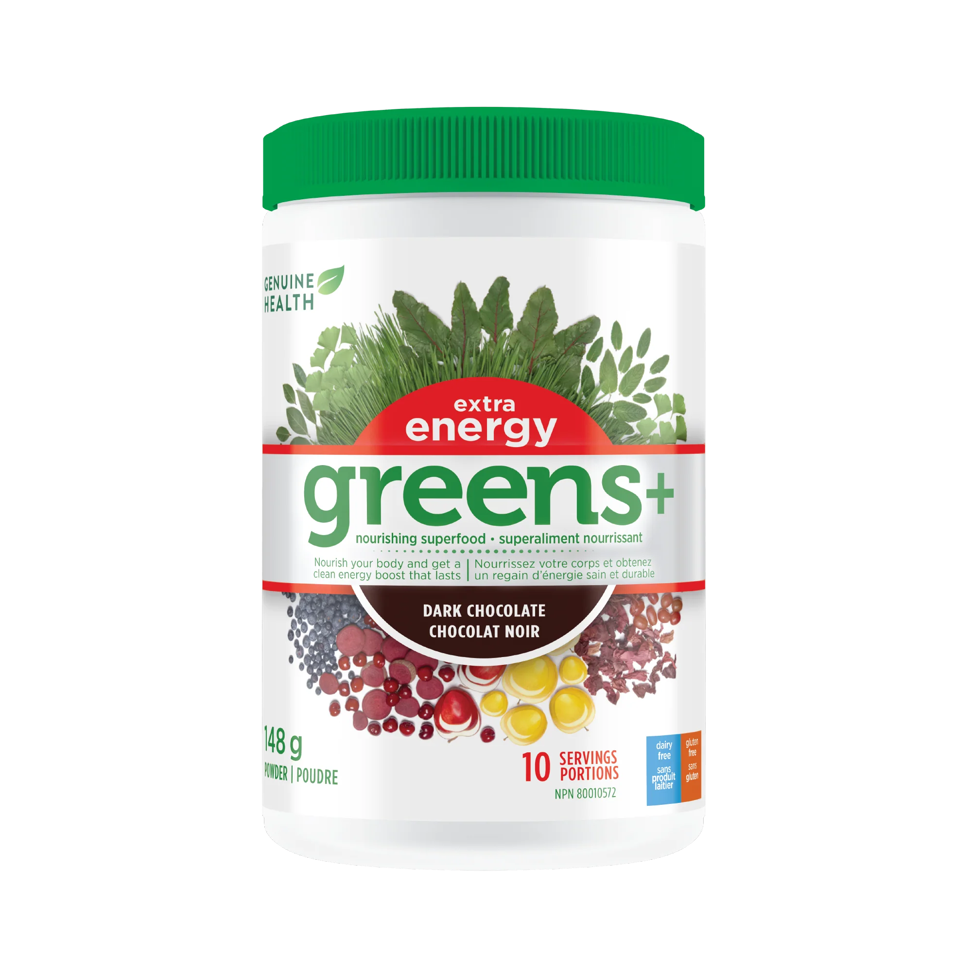 Genuine Health greens+ extra energy | dark chocolate