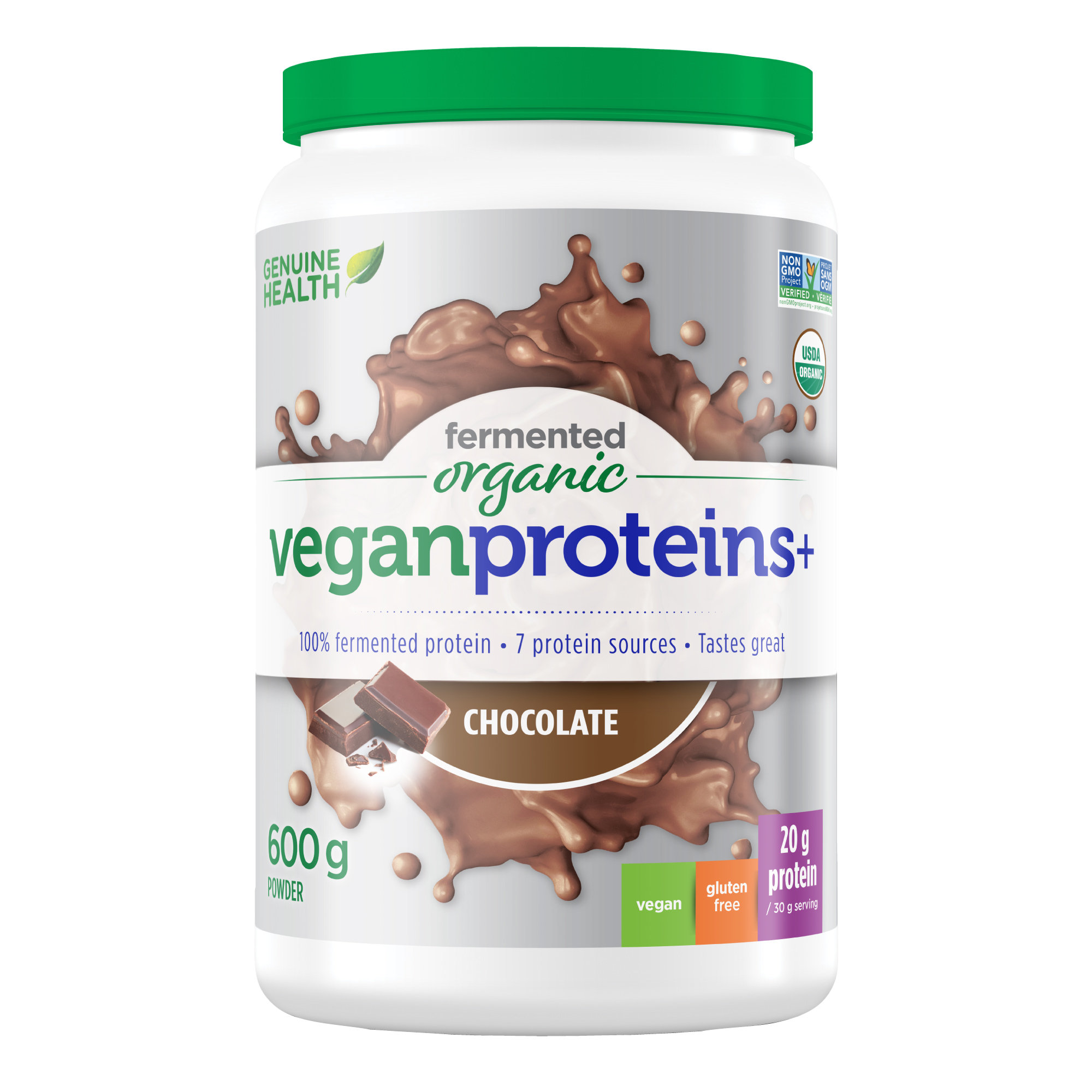 Genuine Health fermented organic vegan proteins+ vanilla| chocolate| unflavoured (600 g)