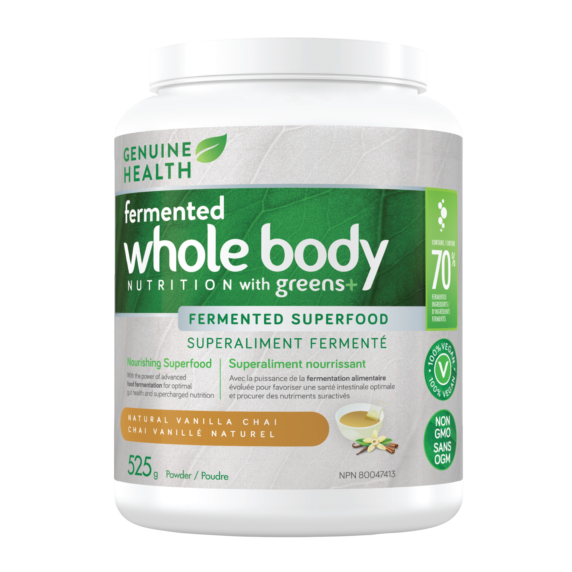 Genuine Health fermented whole body NUTRITION with greens+ vanilla chai (525 g)