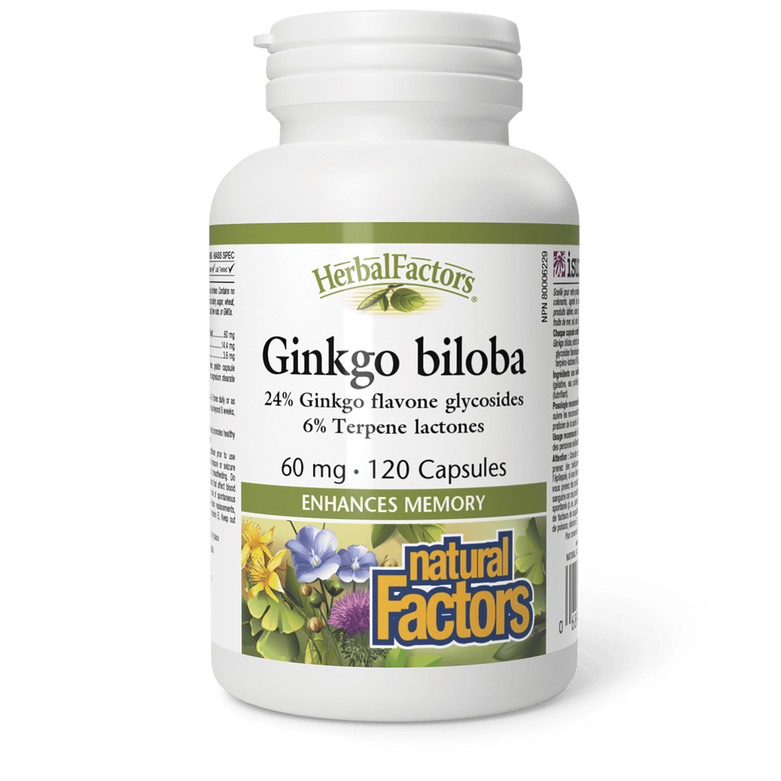 Natural Factors HerbalFactors Ginkgo Biloba 60 mg (120 Capsules)
