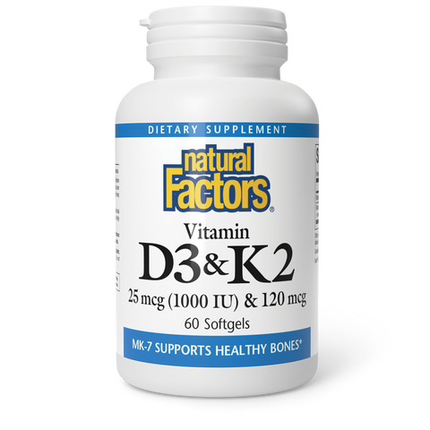Natural Factors Vitamin D3 & K2 120mcg/1,000IU (60 Softgels)