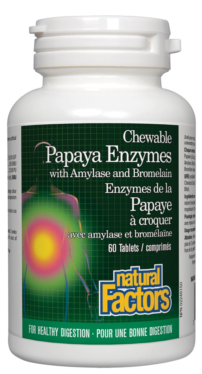 Natural Factors Papaya Enzymes with Amylase and Bromelain (60 Chewable Tablets)